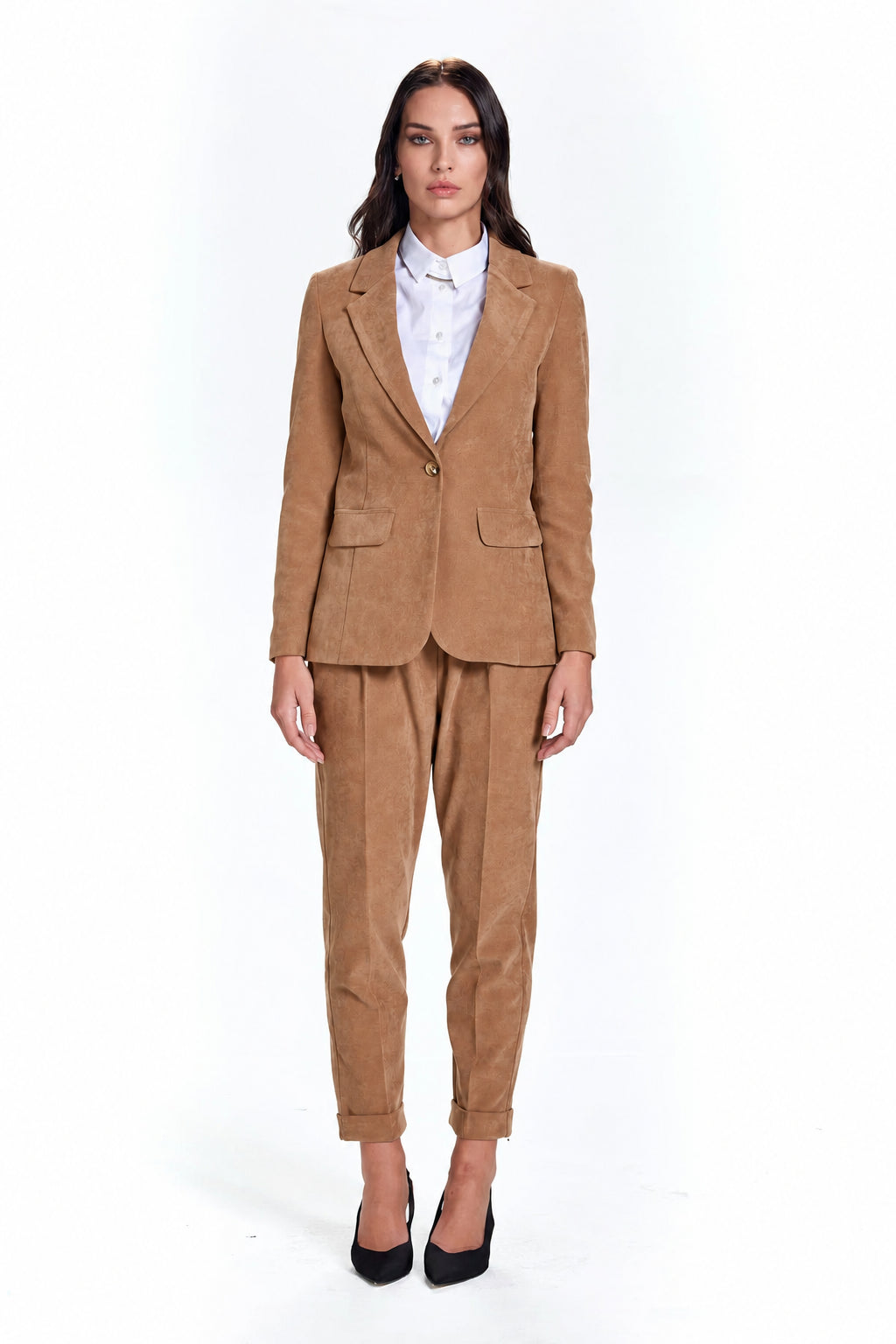 Tailleur in dainetto camel