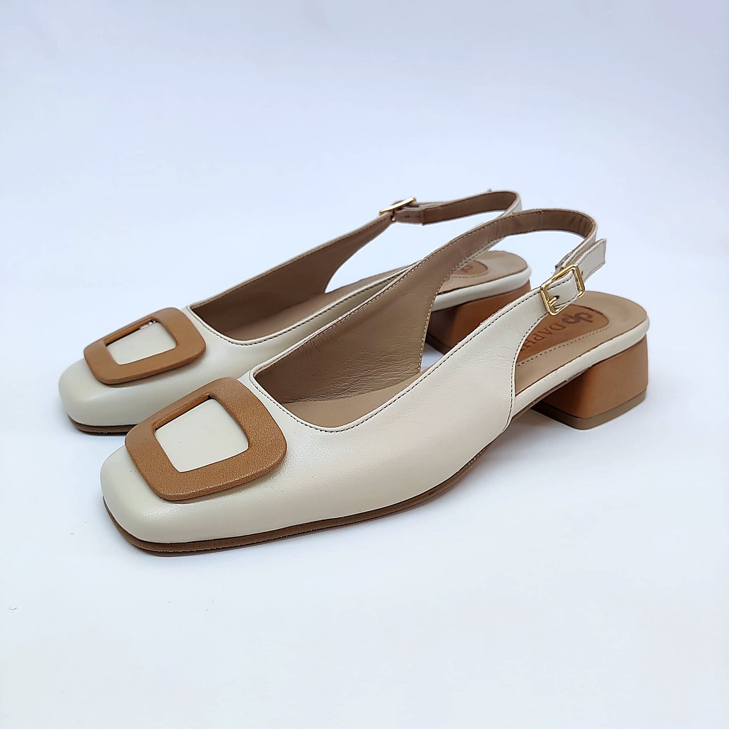 Slingback in pelle bicolor