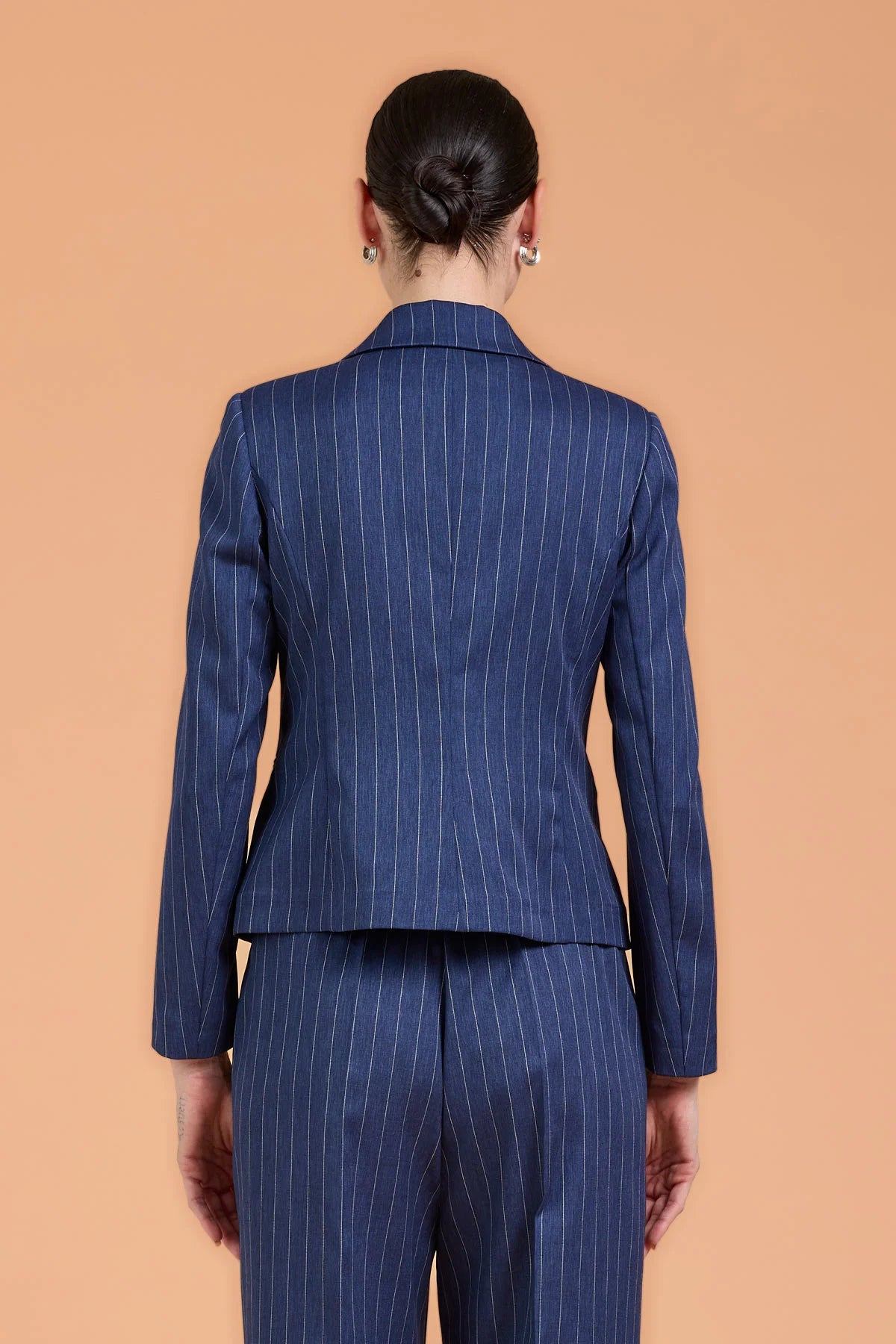 Pantalone tailleur gessato blu
