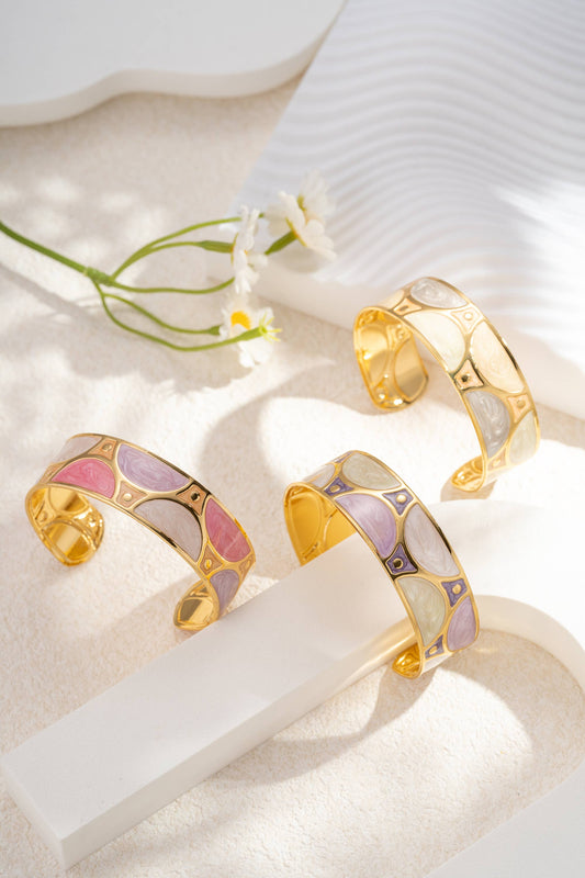 Set di 3 bracciali rigidi smaltati pastello in acciaio inossidabile moderno