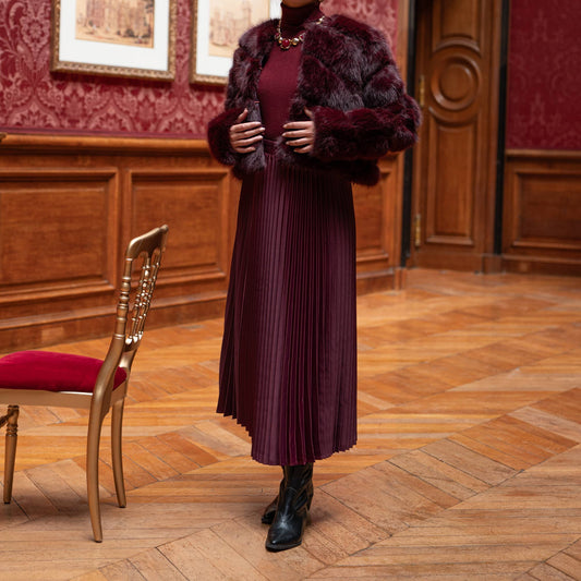 Gonna plissettata in satin tinta unita - Bordeaux