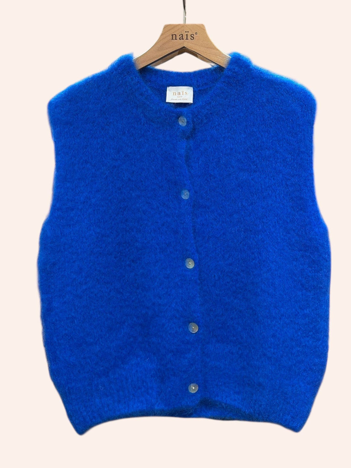 Gilet senza maniche con bottoni e collo tondo in 80% mohair kid