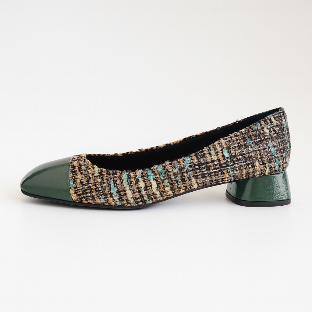 Scarpa Manila in tweed e vernice
