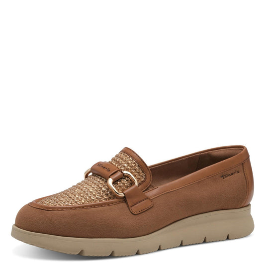 Mocassino in pelle di camoscio e rafia con accessorio