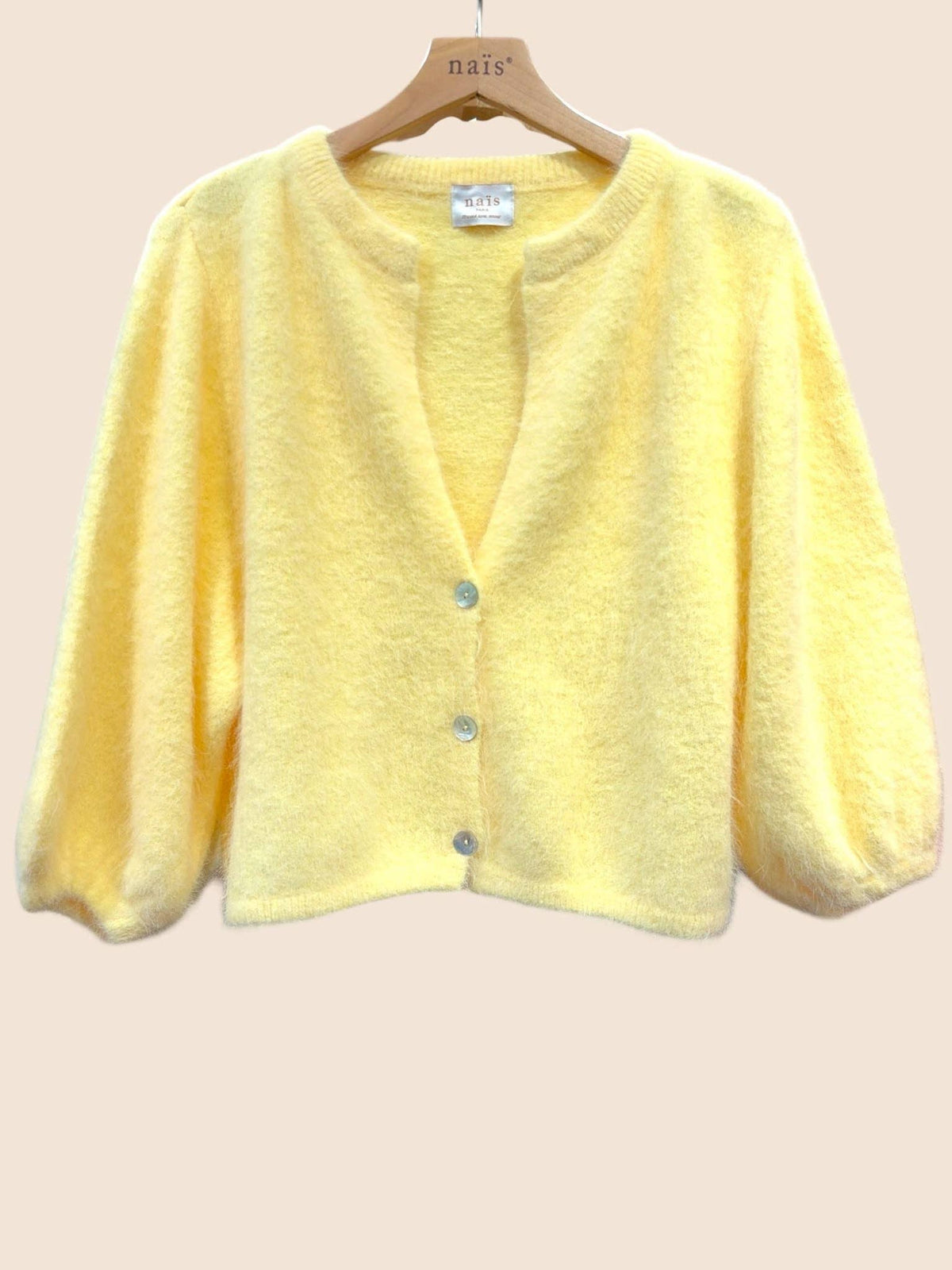 Cardigan abbottonato, maniche 3/4, in 30% angora: Bleu marine / Taille unique