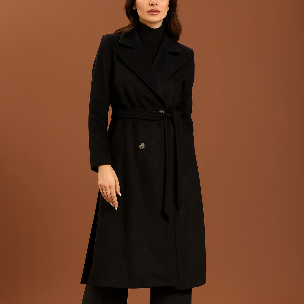 Cappotto lungo con cinta - nero