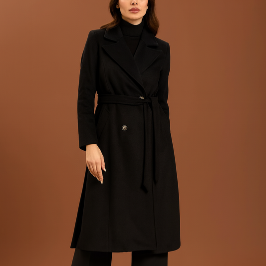 Cappotto lungo con cinta - nero
