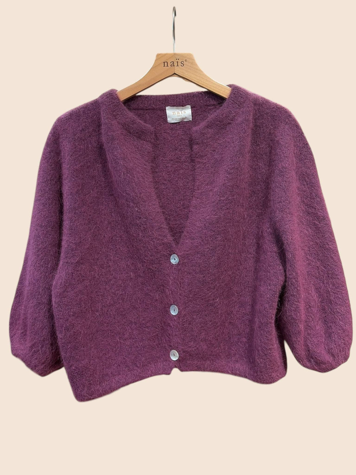 Cardigan abbottonato, maniche 3/4, in 30% angora: Bleu marine / Taille unique