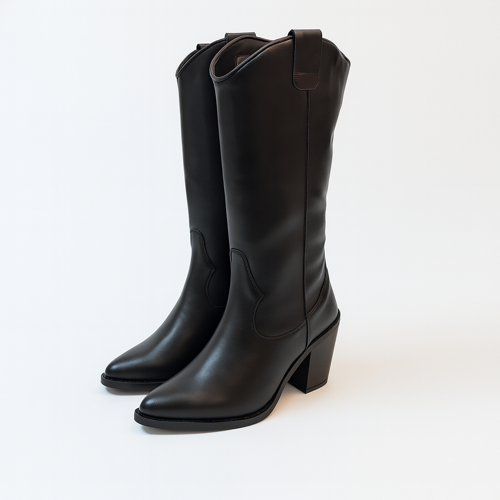 Stivale Texano alto in pelle nero