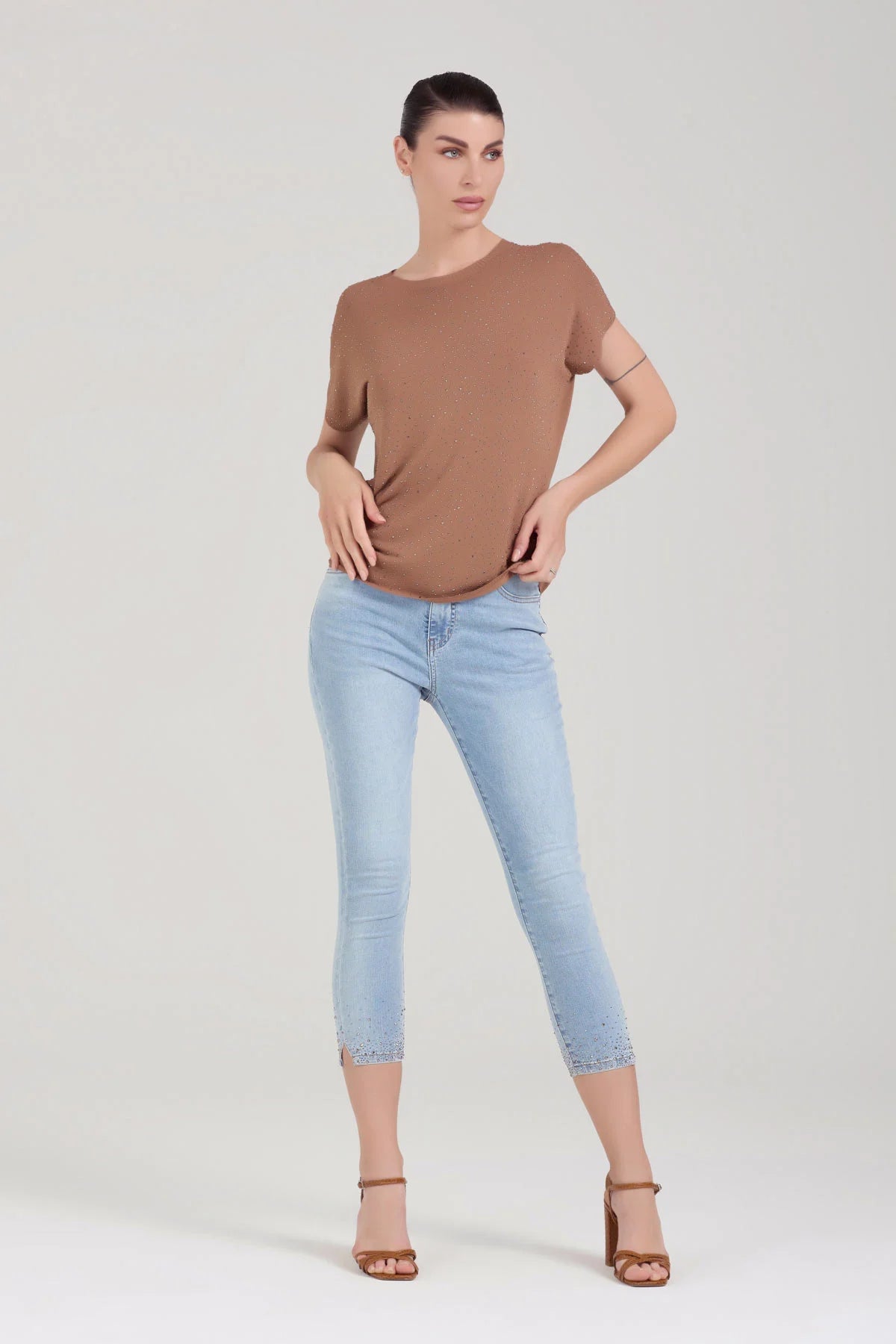 T-shirt con strass - Mocha
