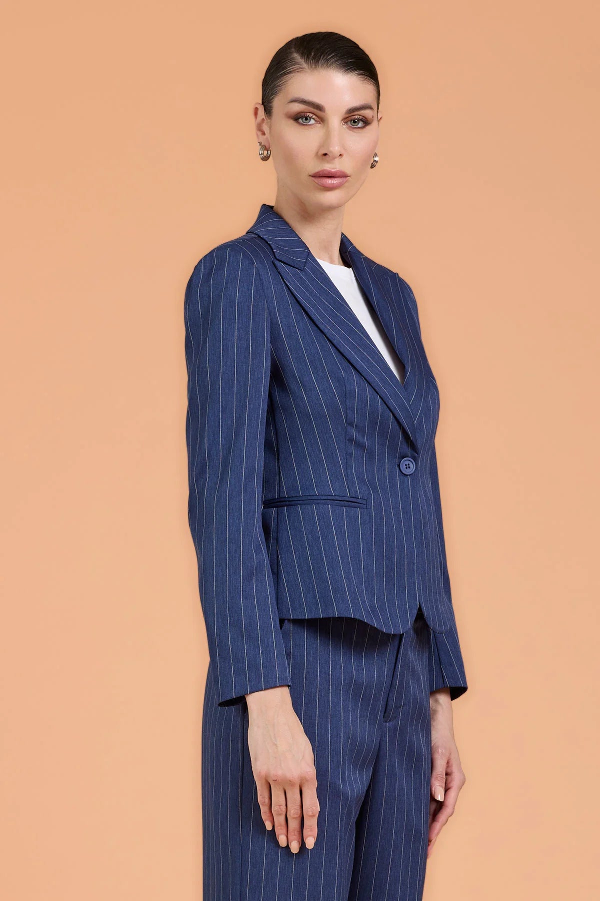 Pantalone tailleur gessato blu
