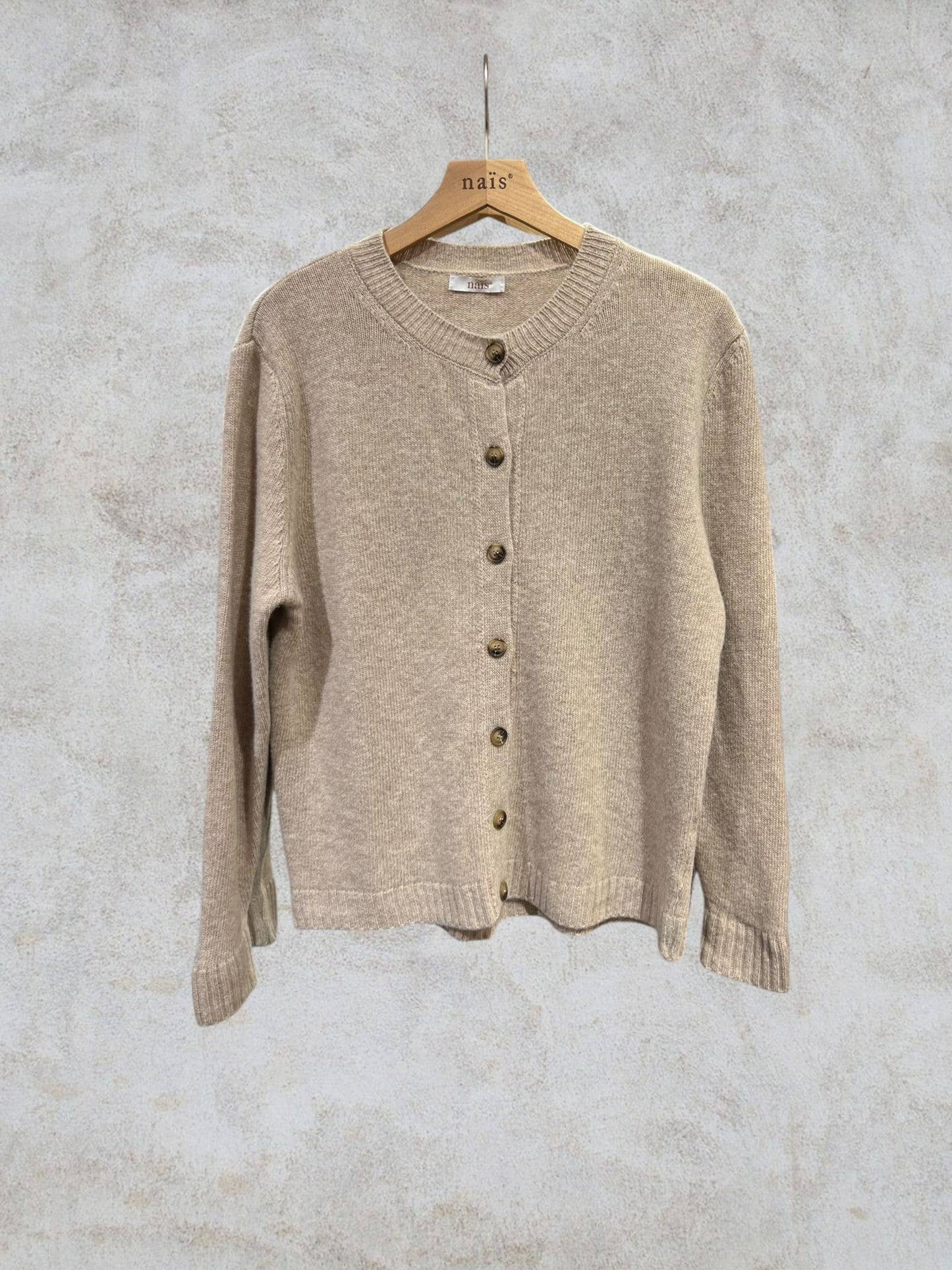 Cardigan girocollo con bottoni 100% lana merino extrafine: Bleu marine / Taglia unica