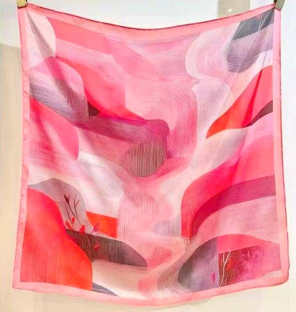 Foulard quadrato 70x70 effetto seta leggera motivo astratto pastello