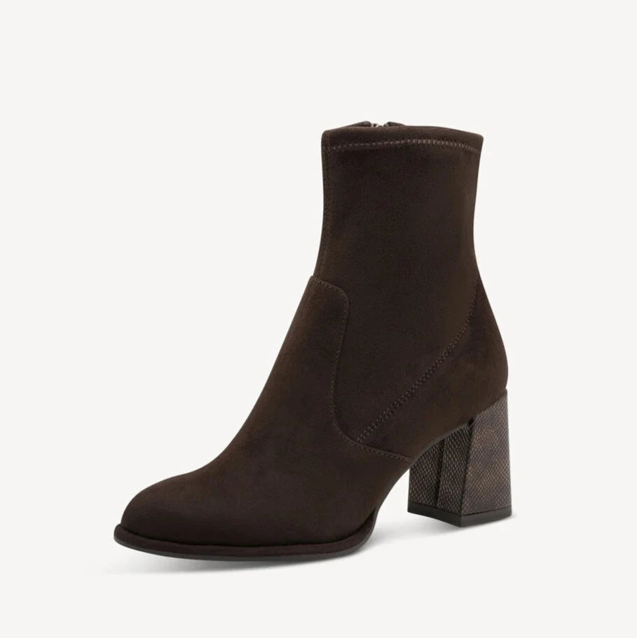 Stivaletto con tacco in pelle scamosciata
