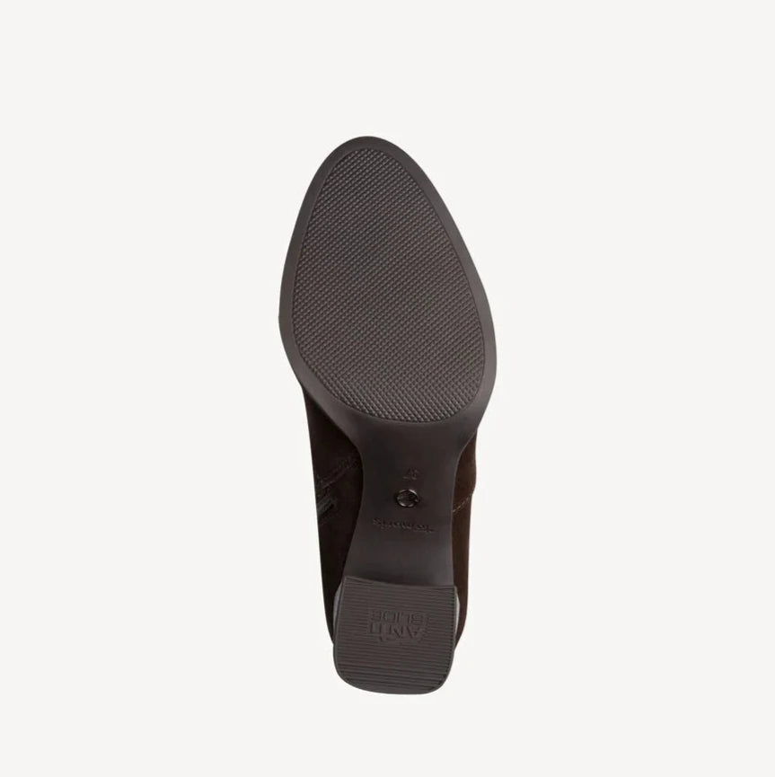 Stivaletto con tacco in pelle scamosciata