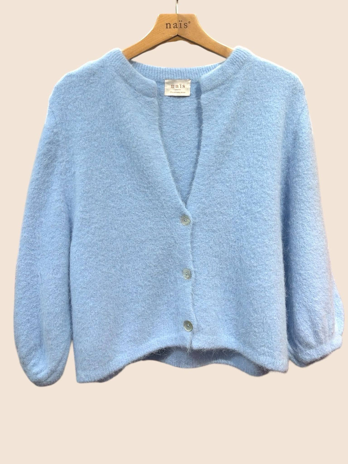 Cardigan abbottonato, maniche 3/4, in 30% angora: Bleu marine / Taille unique