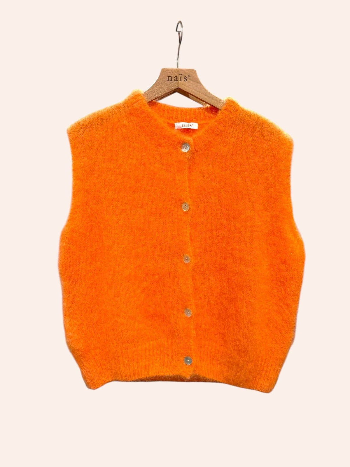 Gilet senza maniche con bottoni e collo tondo in 80% mohair kid