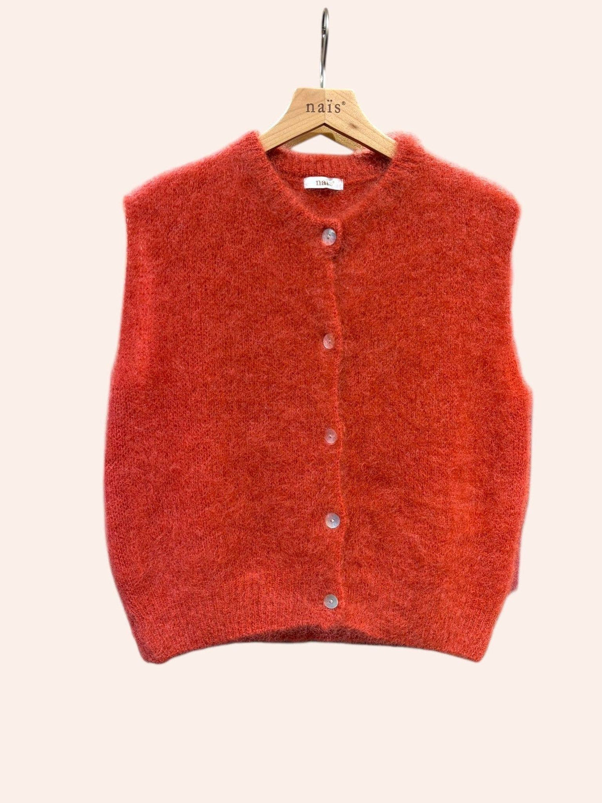 Gilet senza maniche con bottoni e collo tondo in 80% mohair kid