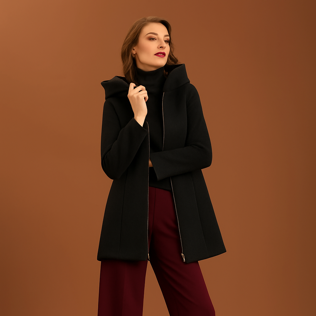 Cappotto midi con zip - Nero