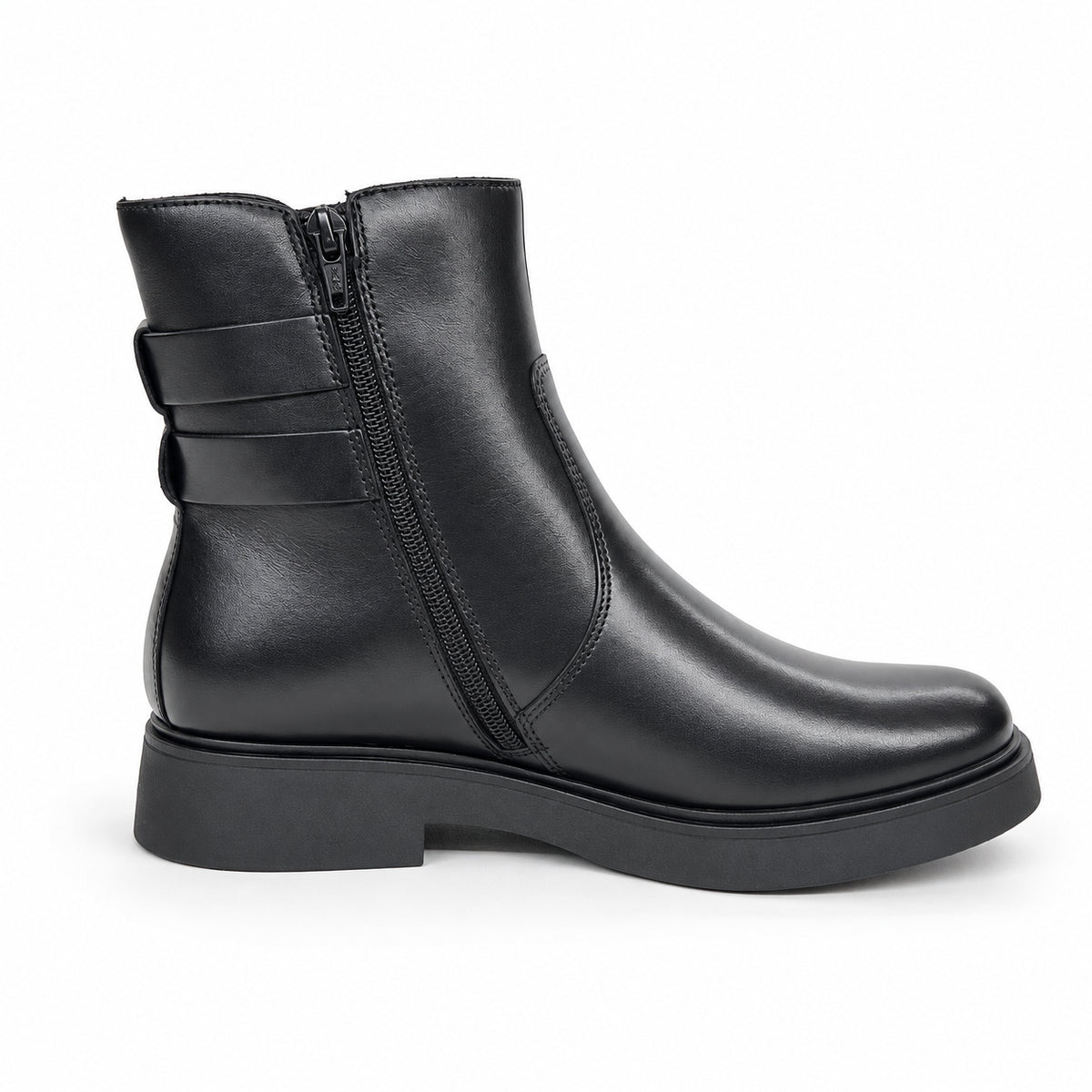 Stivaletti Donna in Pelle Nera con Doppia Fibbia Cinzia Soft – Eleganti e Comodi, cerniera interna e tacco basso