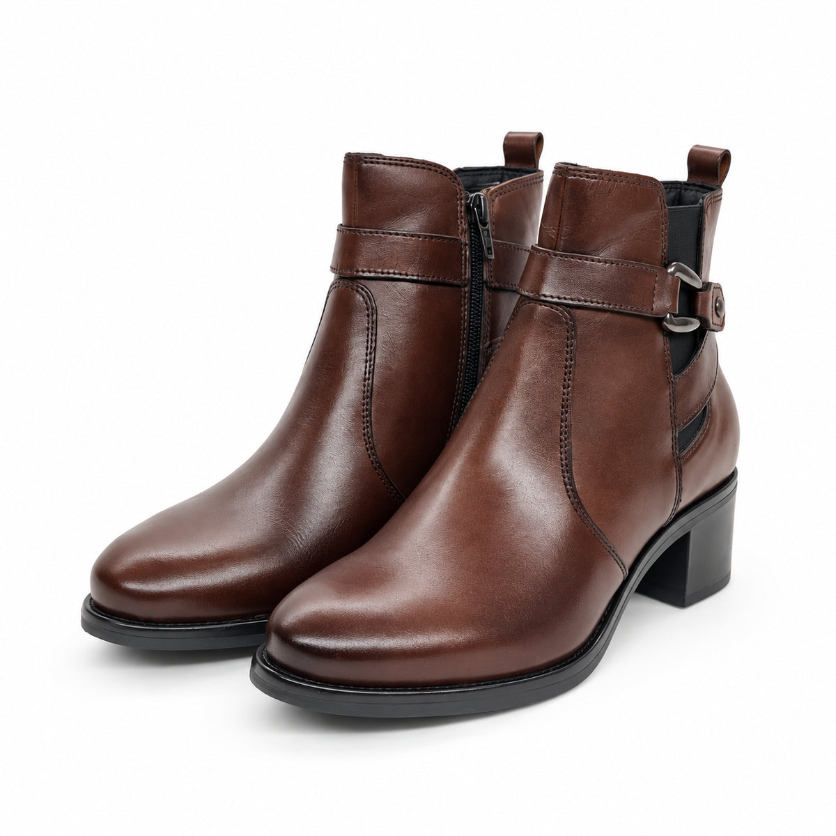 Stivaletti Classici in Pelle Marrone con Tacco