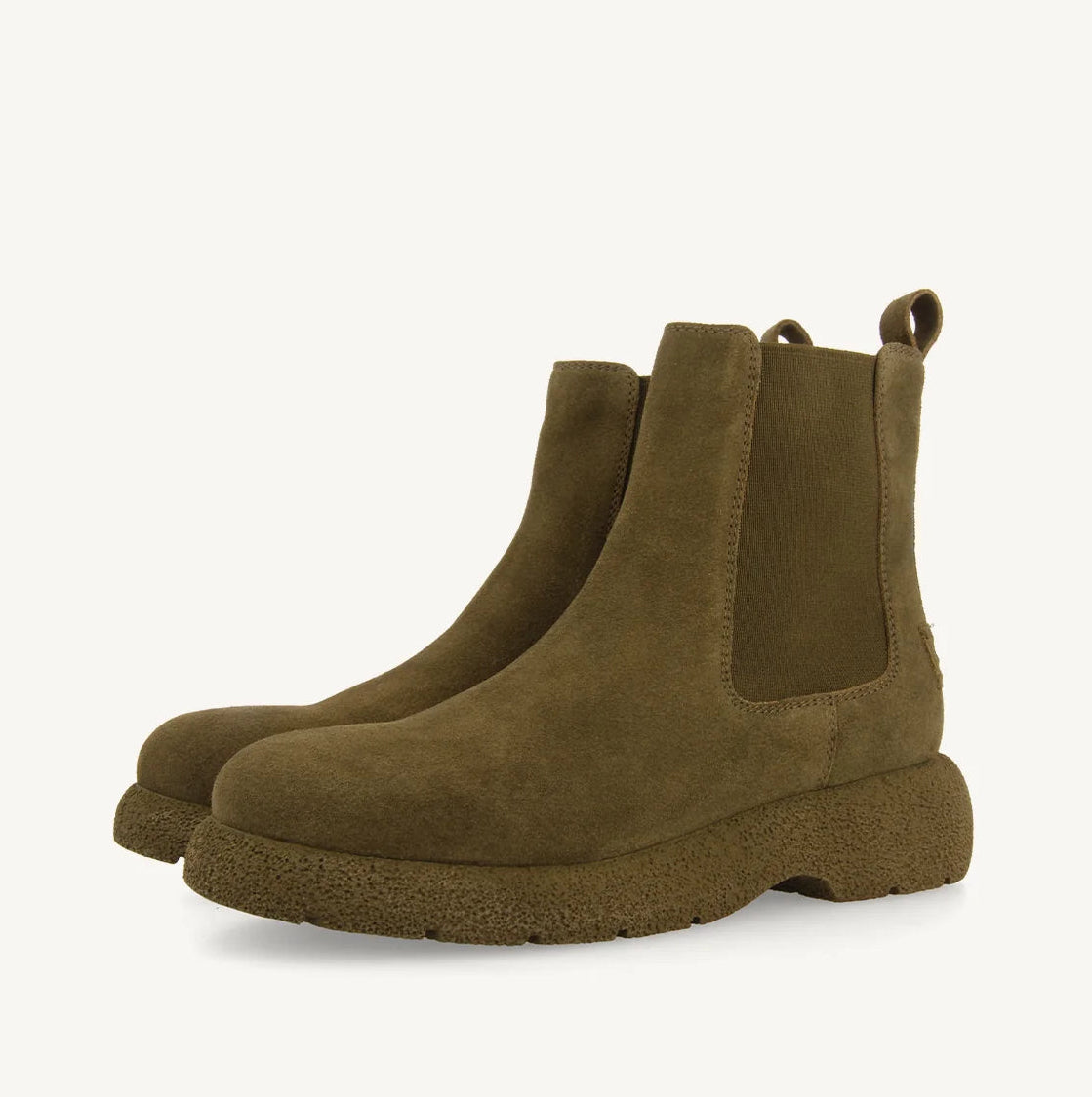 Stivaletti Chelsea boot da donna Gioseppo in camoscio kaki / verde oliva con elastici laterali e suola effetto crepe
