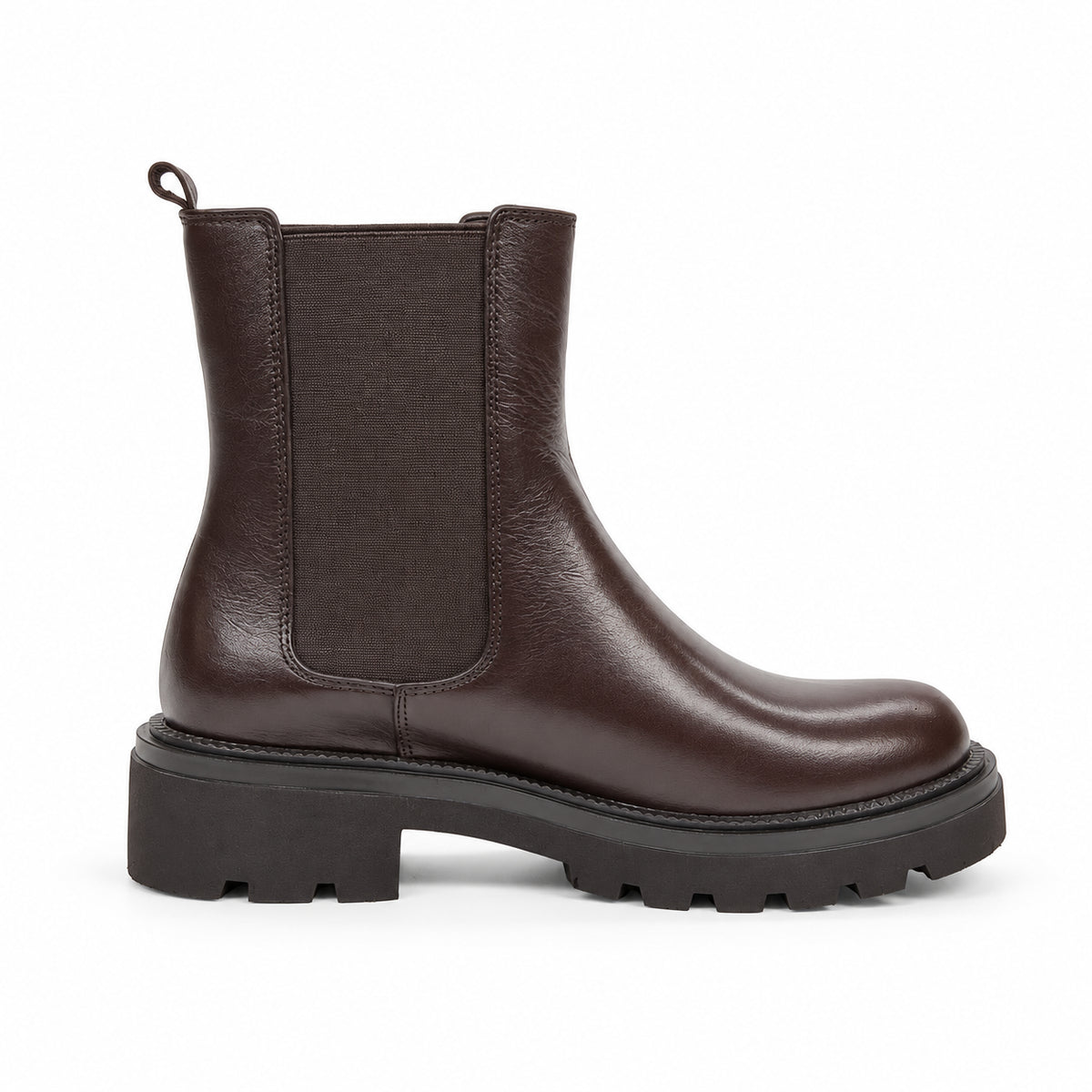 Stivaletti chelsea donna Dafne marrone testa di moro in pelle senza zip con elastici laterali e suola carrarmato