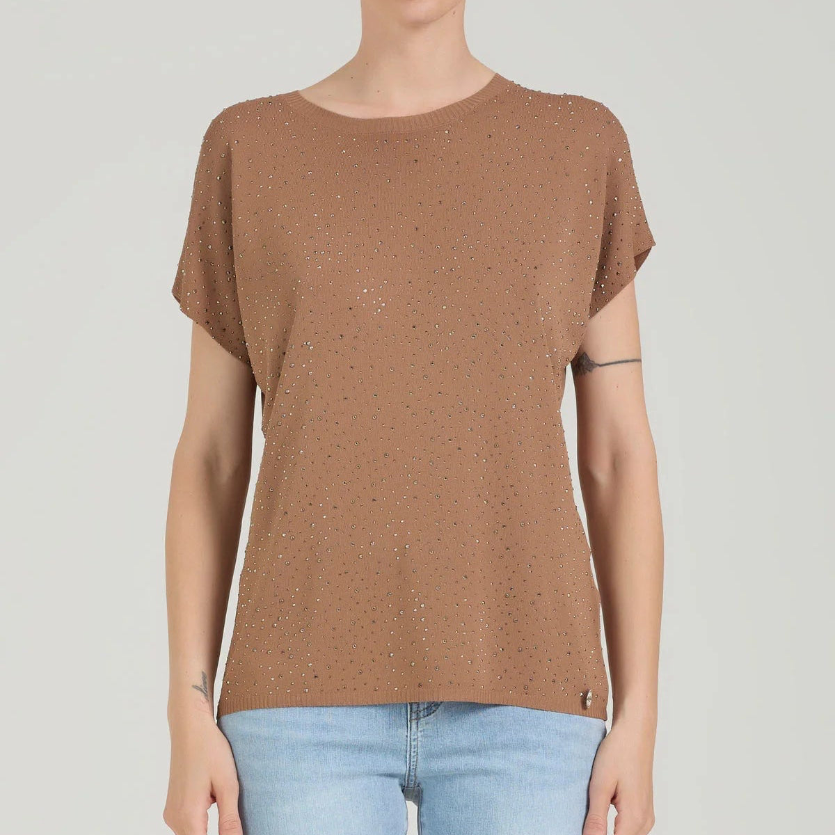 T-shirt con strass - Mocha
