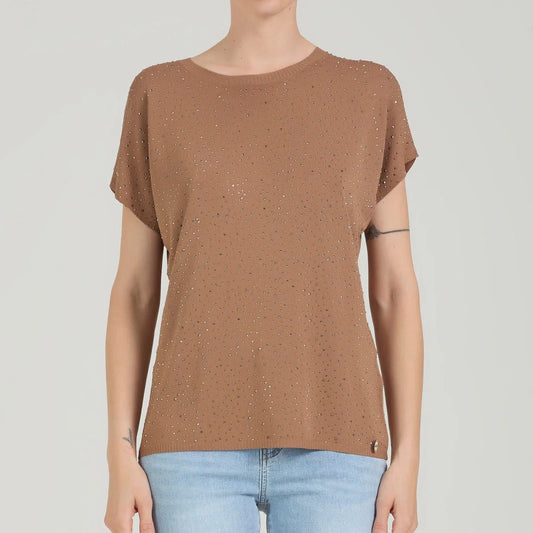 T-shirt con strass - Mocha