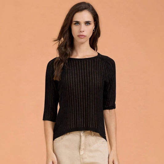 Maglia girocollo trasparenze