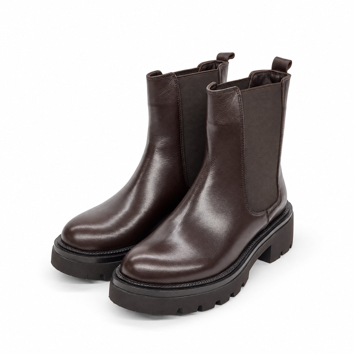 Stivaletti chelsea donna Dafne marrone testa di moro in pelle senza zip con elastici laterali e suola carrarmato